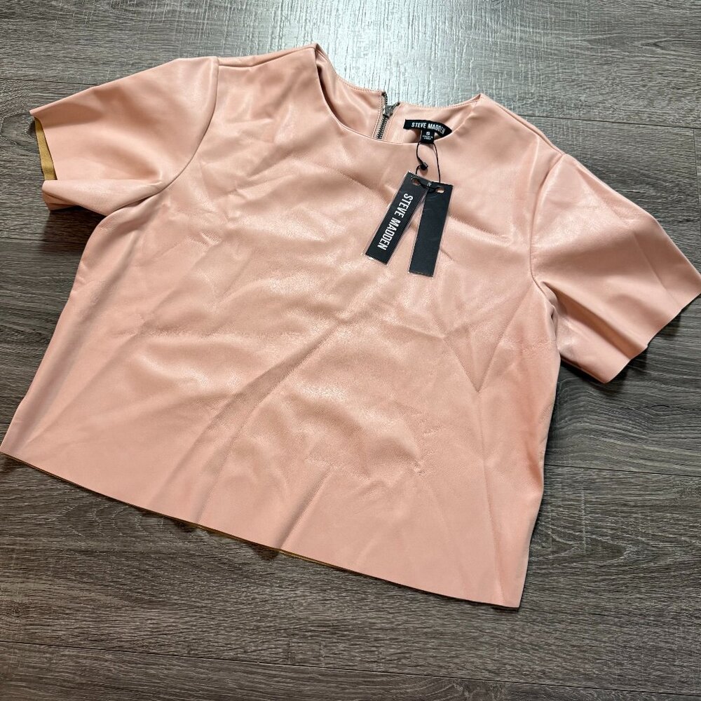 NWT Steve Madden Faux Leather Ezra Top Ash Rose Women Size Small